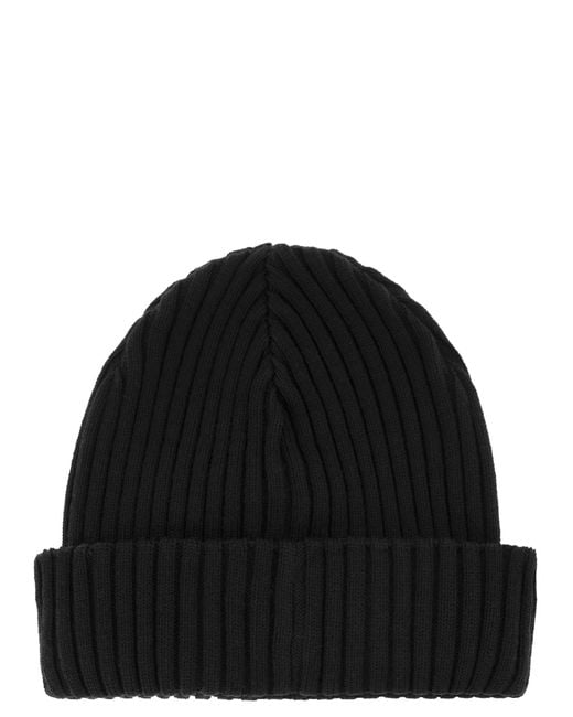 Paul & Shark Black Iconic Coin Badge Ribbed Wool Hat for men
