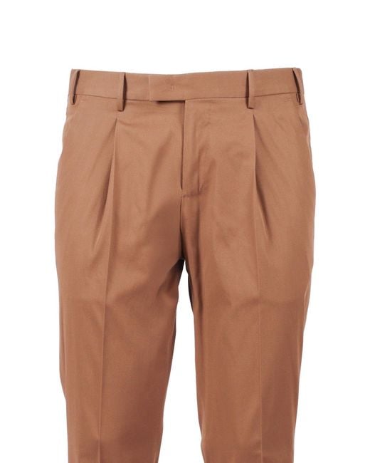 PT01 Brown Master, 1 Pleat, Diagonal Pockets, Flap Back Pockets, Turn Up