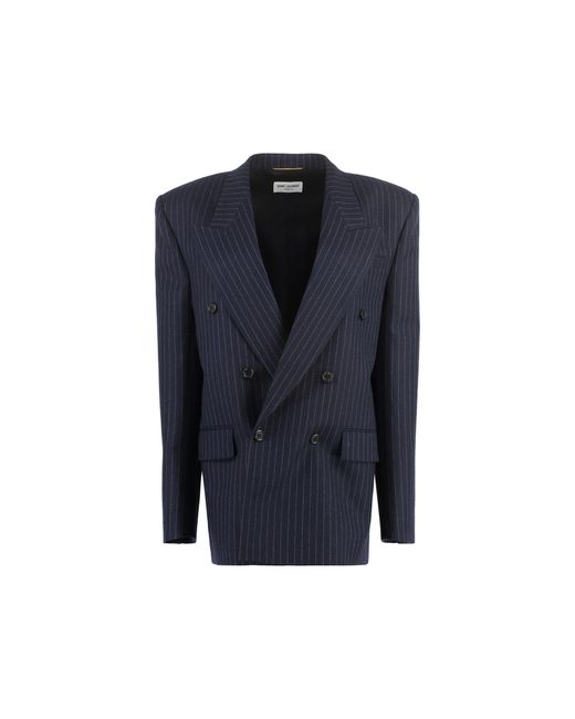 Saint Laurent Blue Double-breasted Wool Jacket