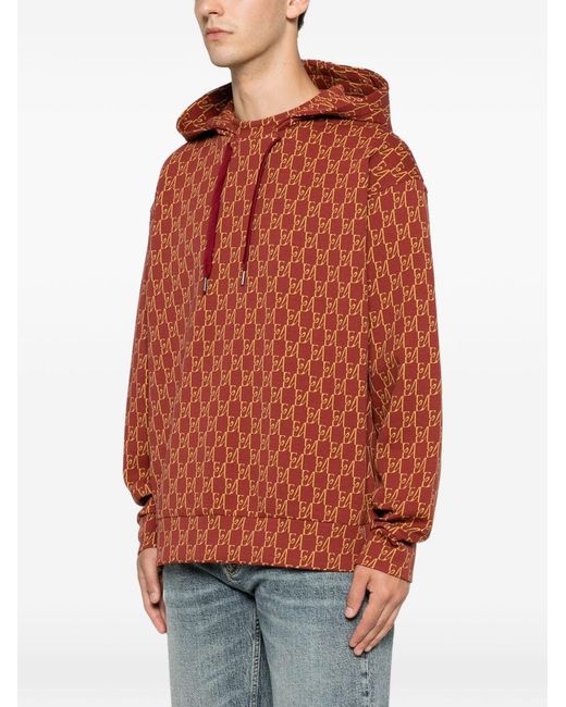 Emporio Armani Red Printed Cotton Hoodie for men