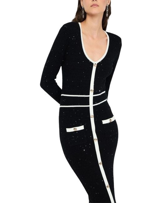 Liu Jo Black Schwarzes Pailletten Verziertes Langarmkleid
