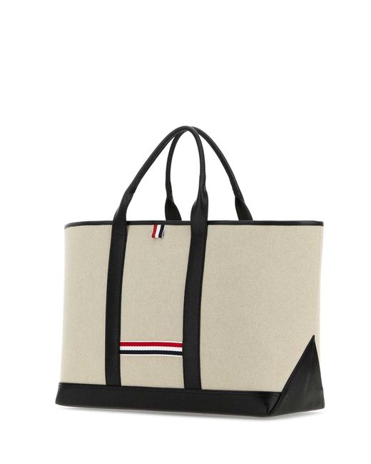 Thom Browne Natural Sand Canvas Medium Rwb-Stripe Shopping Bag