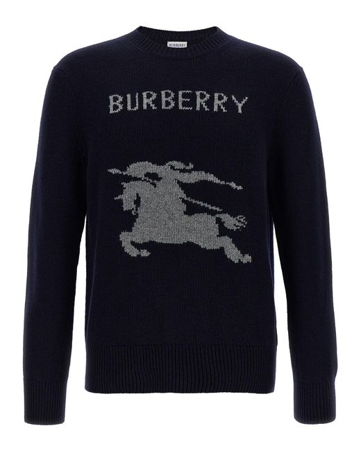 Burberry Blue Logo Intarsia Sweater for men