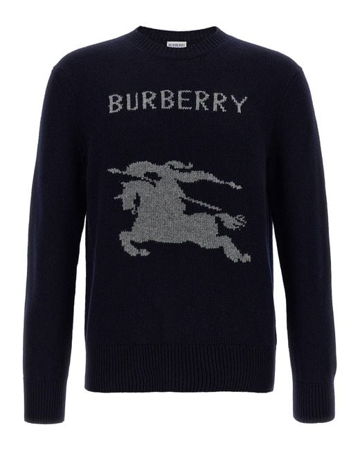 Burberry Logo Intarsia Sweater in Blue für Herren
