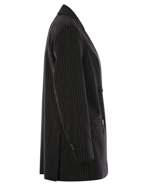 Max Mara Black Mattia Pinstriped Wool Double Breasted Blazer