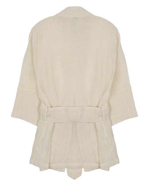 120% Lino White Linen-Blend Mini Jacket