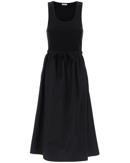 Moncler Black Zwei -Ton -Midi -Kleid