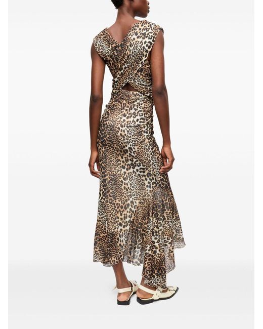 Ganni Natural Leopard Print Midi Dress for men