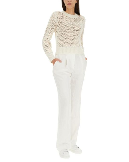 Fabiana Filippi White Perforated Mesh Knit Sweater