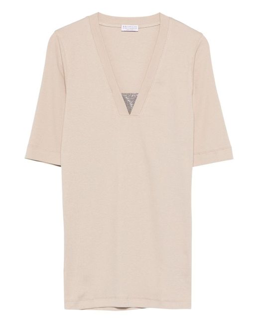 Brunello Cucinelli Natural Cotton V-Necked Sweater