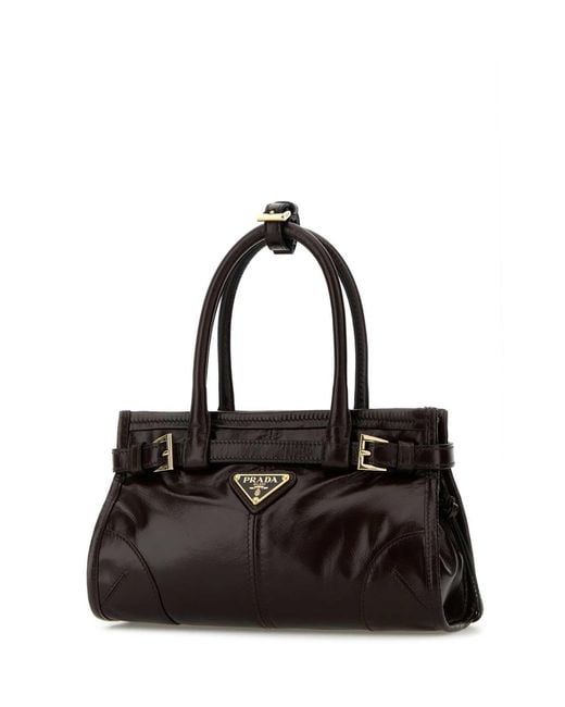 Prada Black Dark Brown Leather Mini Bonnie Handbag
