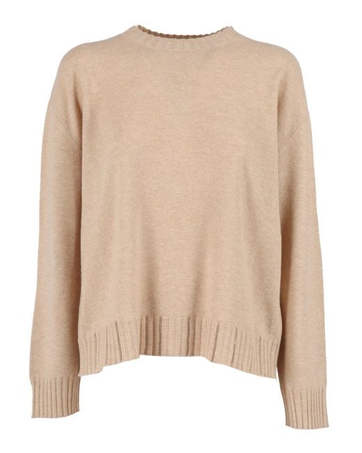 Fabiana Filippi Natural Platinum-Hued Crew Neck Sweater With Ribbed Details