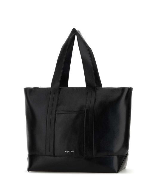 McQueen Black Leather Shopping Bag for men