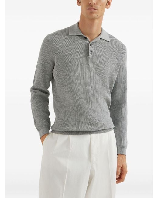 Brunello Cucinelli Gerippter Pullover mit Polokragen in Gray für Herren