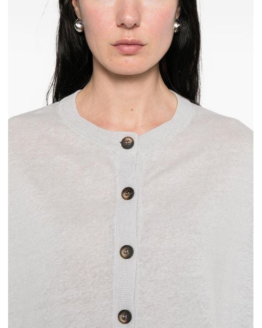Base London White Linen And Cotton Blend Cardigan