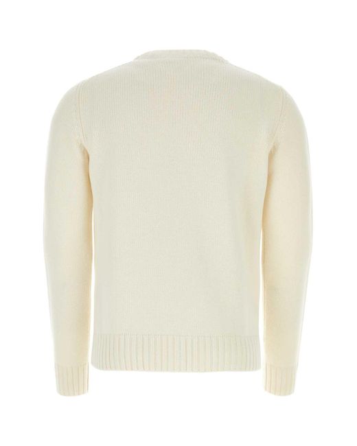 Prada White Ivory Wool Blend Sweater for men