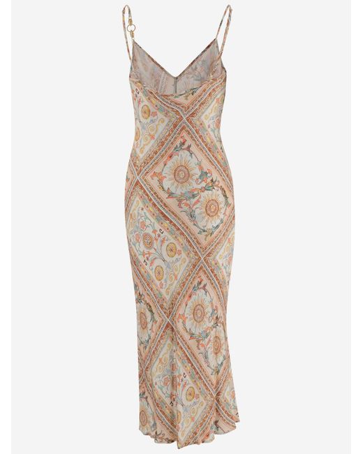 Just Cavalli Natural Long Viscose Dress With Patterned Print