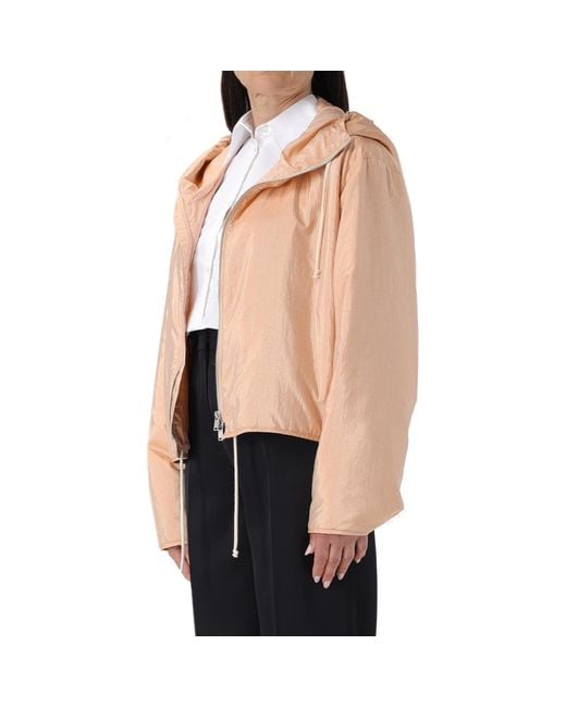 Jil Sander Pink Blend Silk Zip-Up Hooded Jacket