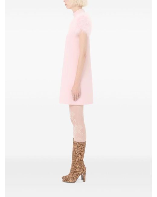 Valentino Pink Feathered Wool And Silk Dress
