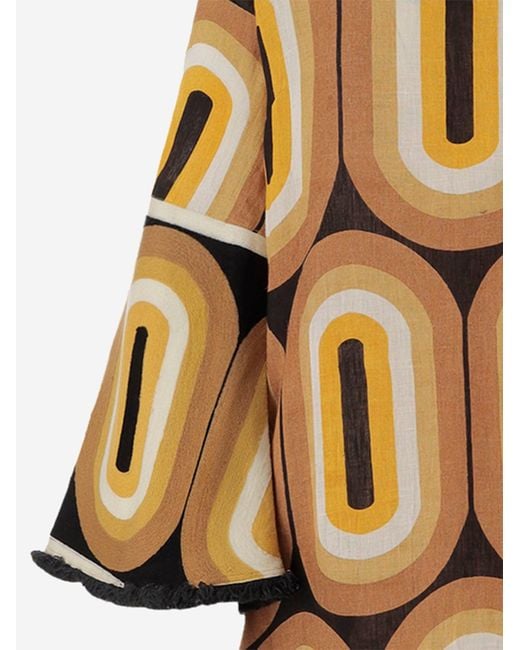 PHILIPPA 1970 Metallic Long Linen Dress With Geometric Print