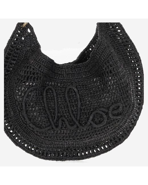 Chloé Black Summer Banana Raffia Hobo Tasche