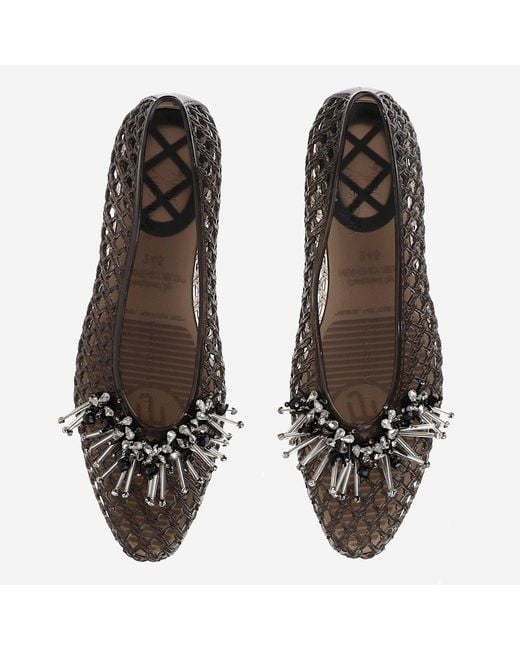 HEAVENLY JELLY Black Transparent Ballerina Flats With Decoration