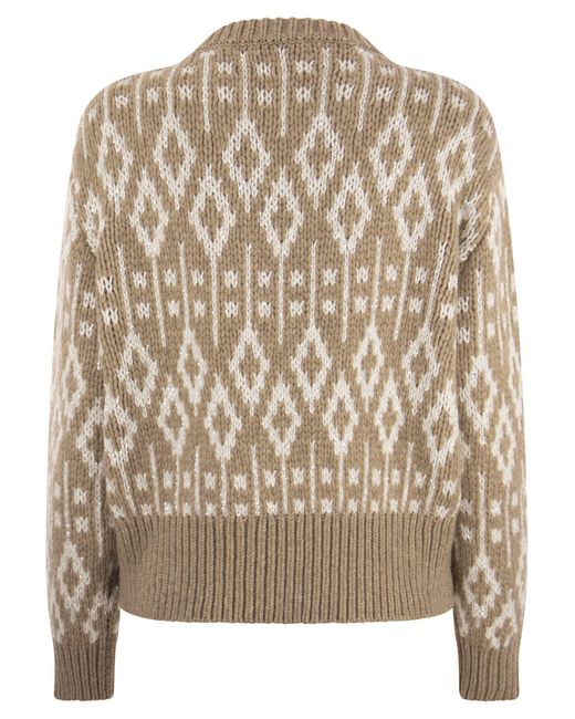 Deslumbrante Vintage Jacquard Cashmere Sweater Feather Brunello Cucinelli de color Brown