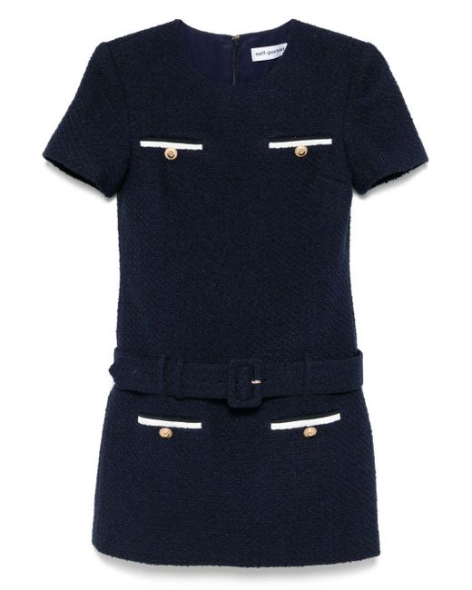 Self-Portrait Self Portrait Navy Blue Bouclé Mini Kleid