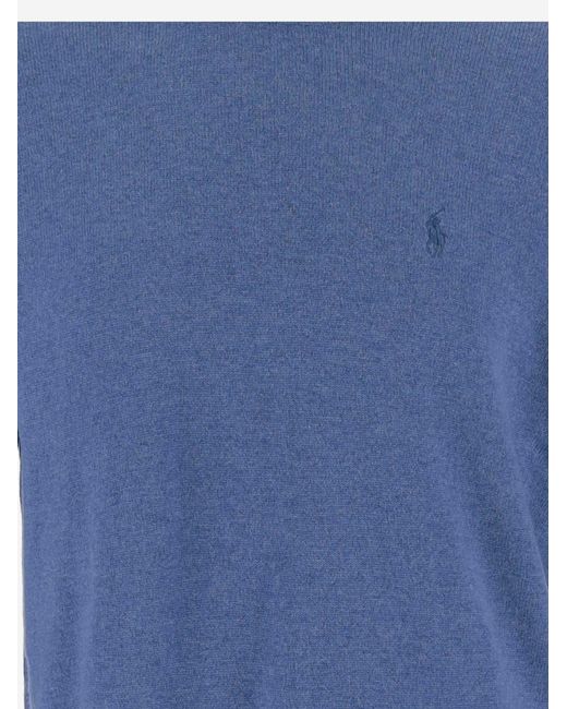 Polo Ralph Lauren Blue Light Wool Crew Neck Sweater With Ribbed Hems for men