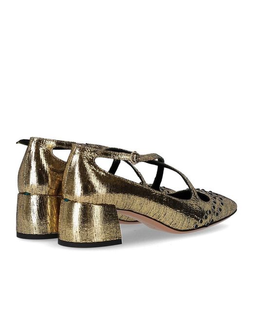 A.Bocca Metallic Crackled Leather Heart Stud Pumps