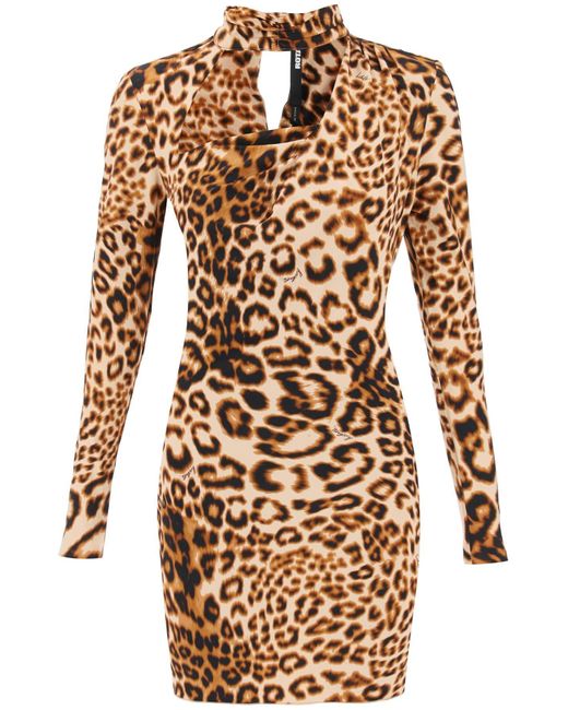 ROTATE BIRGER CHRISTENSEN Natural Drehen Leopard Print Jersey Mini Kleid