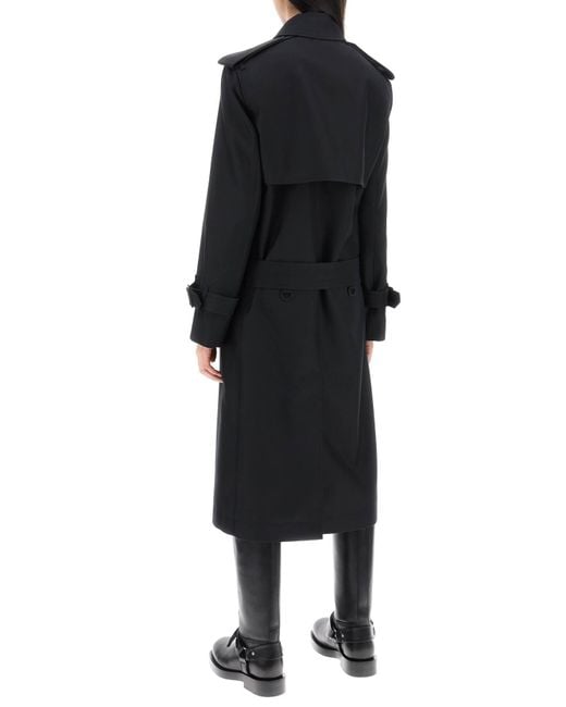 Burberry Double Breasted Silk Twill Trench Coat in het Black