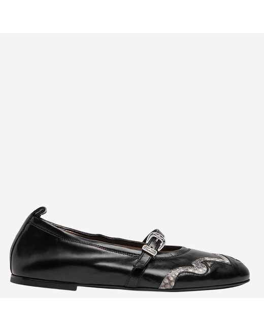 Sartore Black Leather And Python Ballerina Flats