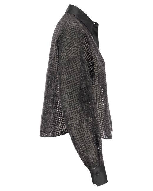 Brunello Cucinelli Silk Dazzling Net Borduurs Shirt in het Gray