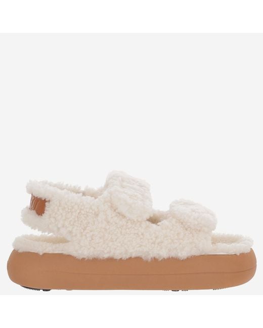 Moon Boot White Shearling-Sandalen mit dicker Sohle