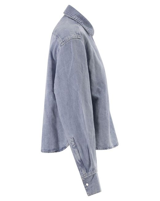 7 For All Mankind Blue Lightweight Cotton And Linen Denim Shirt With Pocket