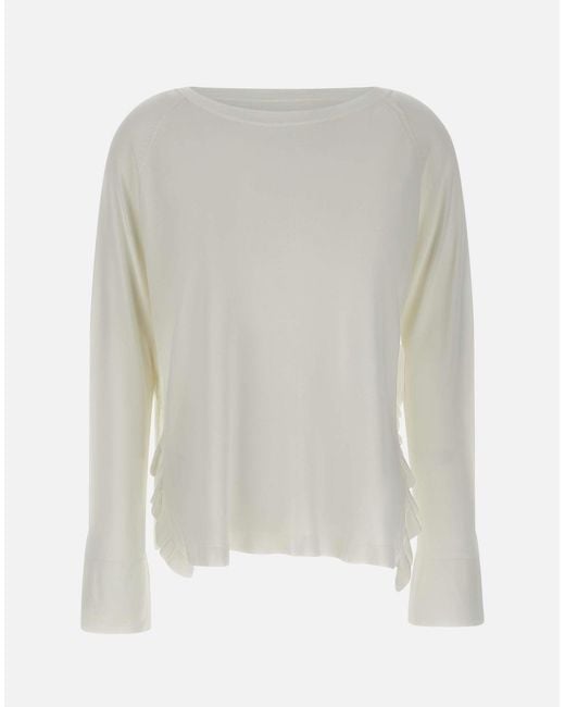 Maglione Di Miscela Di Viscosa Di Latte Con Volant di Kaos in White