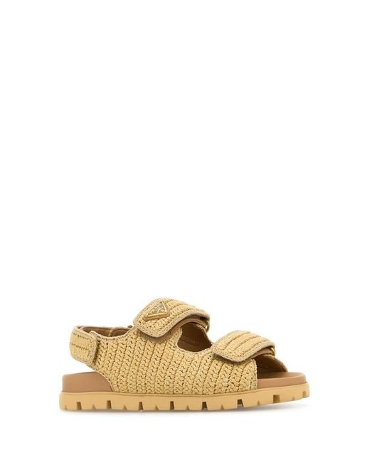 Prada Metallic Raffia Sandals