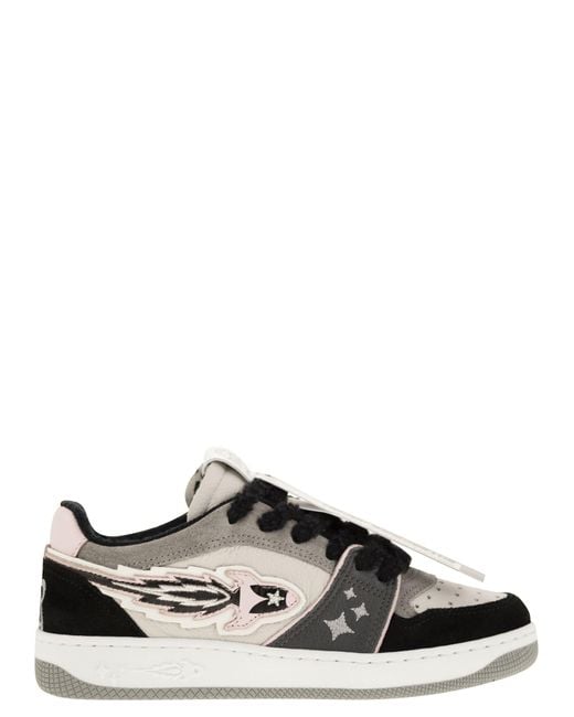 ENTERPRISE JAPAN Black Ej Egg Rocket Leather Trainers With Logo