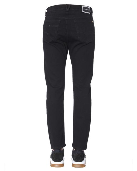 Versace Blue Slim Fit Jeans With Concealed Button Closure for men
