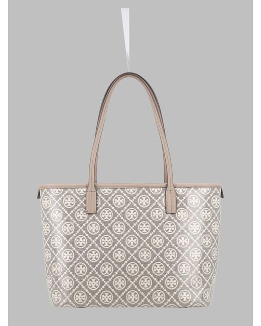 Tory Burch Gray T Monogram Small Canvas Shopping Bag Mini Shoulder Tote 23.5 Cm