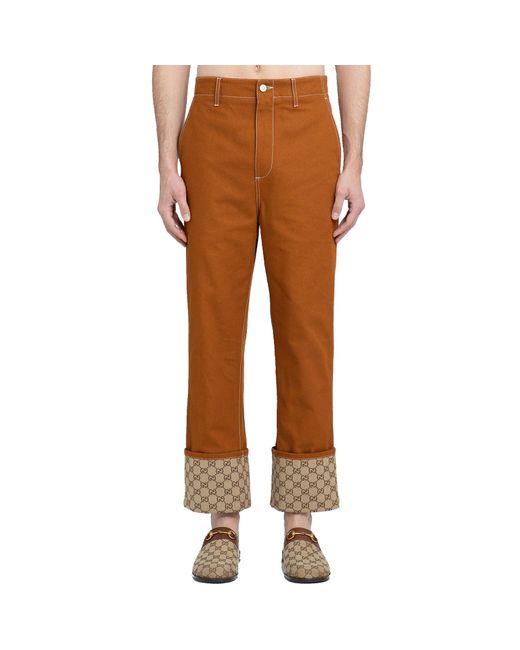 Pantalon de coton GG Gucci pour homme en coloris Brown