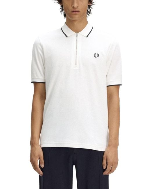 Fred Perry White Polo Con Zip E Logo