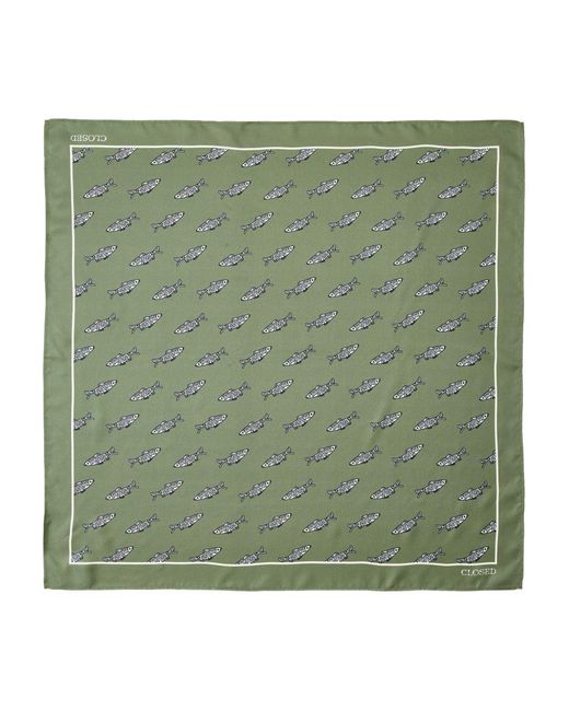Closed Green Printed Silk Scarf