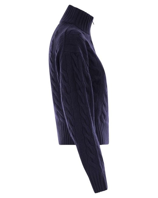 Polo Ralph Lauren Blue Wool And Cashmere Cable Knit Jumper