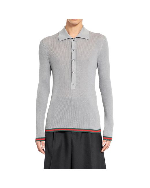 Gucci Gray Ribbed-Knit C Mere And Silk Sweater for men