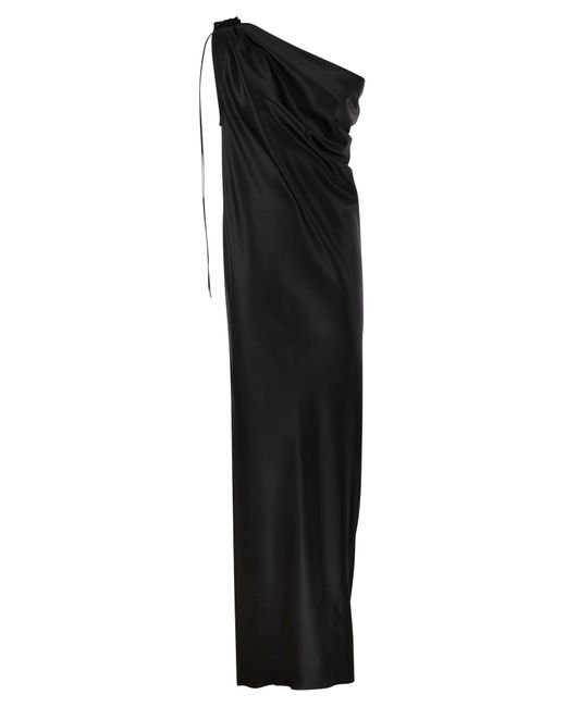 Max Mara Black Opera Silk Satin One Shoulder Dress