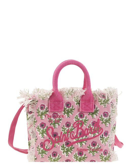Mc2 Saint Barth Pink Mini Waschtasche in floralen Baumwoll -Leinwand