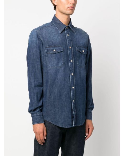 Boglioli Blue Denim Button-Down Shirt for men