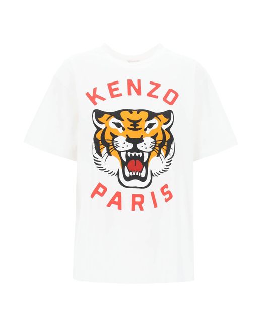 Maglietta Lucky Tiger Crew Neck di KENZO in White da Uomo
